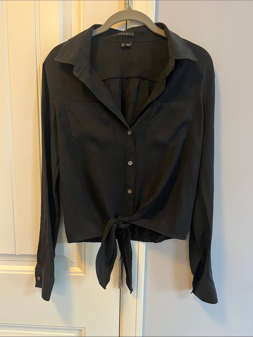 Theory Black Tie-Front Button-Down Shirt